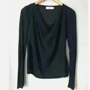 VELVET Black Front Panel Drape Long Sleeve Contrast Top Size S